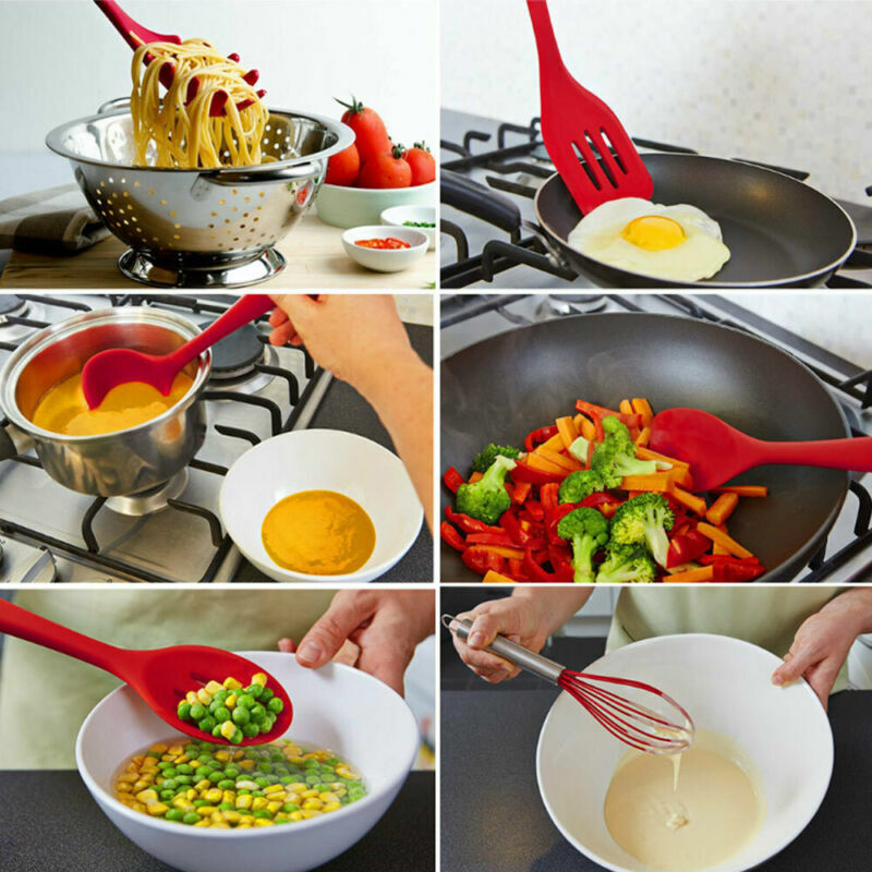 10 Pcs Silicone Heat Resistant Kitchen Cooking Utensils Set Non-Stick Spoon Baking Tools