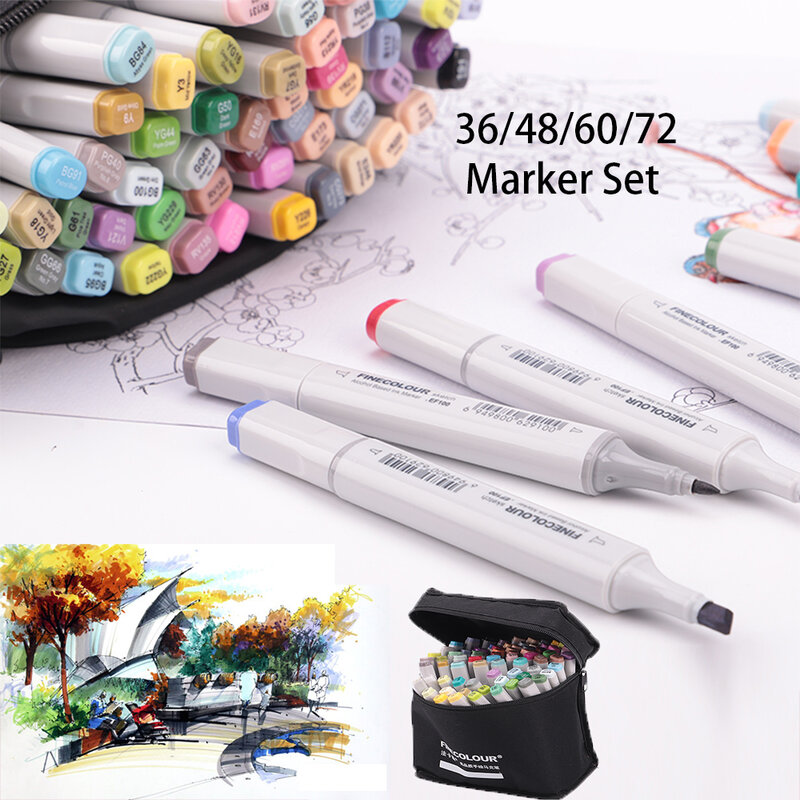Finecolour-rotuladores de doble punta para dibujo, Set de 36/48/60/72 colores, con tinta de Alcohol, bocetos y Manga