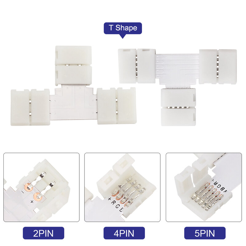 Connecteurs de bande LED, 2 broches, 3 broches, 4 broches, 5 broches, 10mm, à souder, forme L, forme T, forme X, 5 pièces/lot