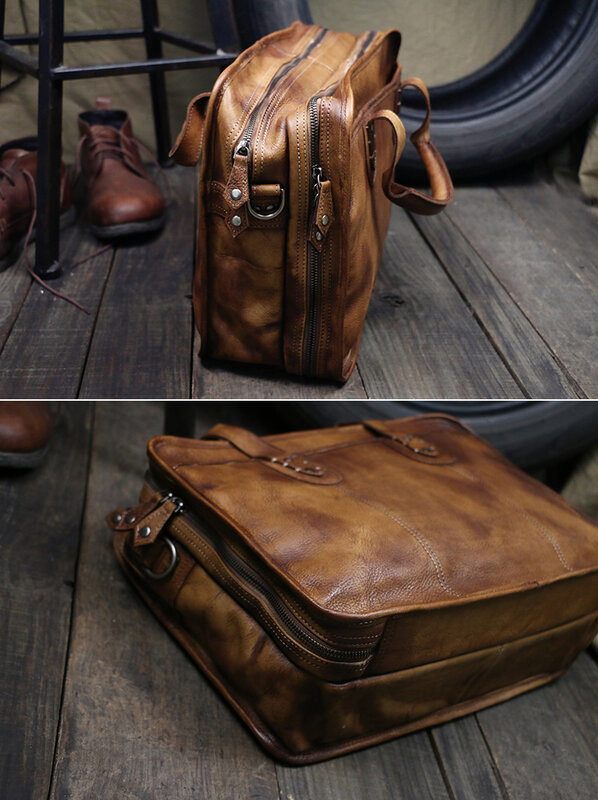 Luksusowe Vintage mężczyźni prawdziwej skóry teczki skórzane męskie teczki duża torba biznesowa mężczyzna 15 "torba na laptopa torebka na ramię torba biurowa