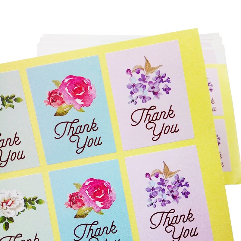 80 개/몫 꽃 디자인 라벨 스티커 감사합니다 스크랩북 인감 스티커 선물 4 색 라벨 케이크 종이 스티커