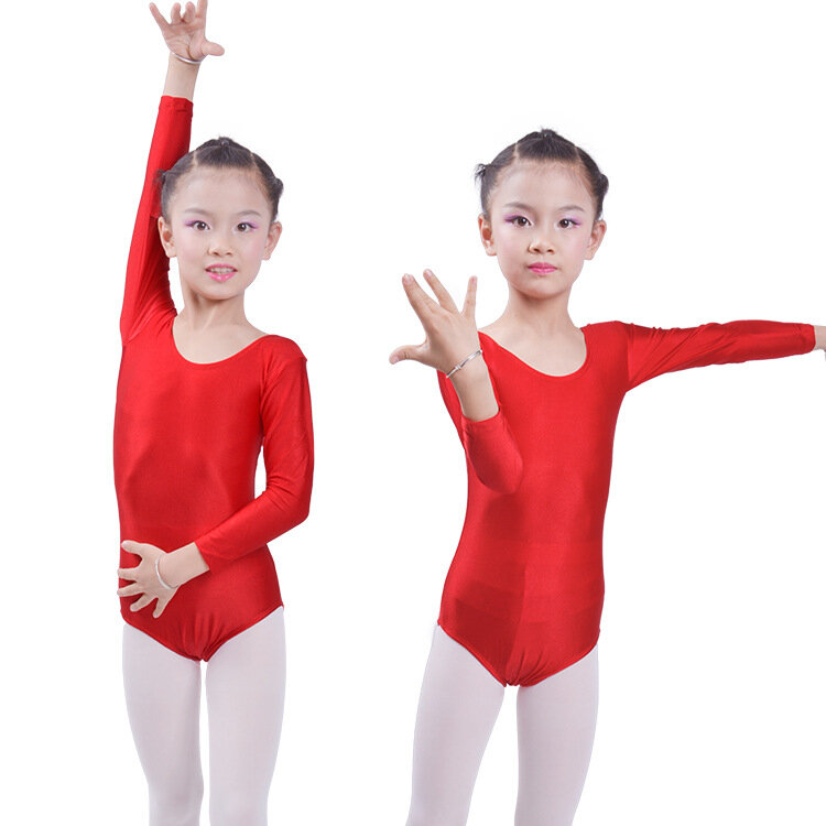 Collant de ginástica de manga comprida para meninas, maiô de spandex elástico, ballet infantil, bodysuit de dança para criança