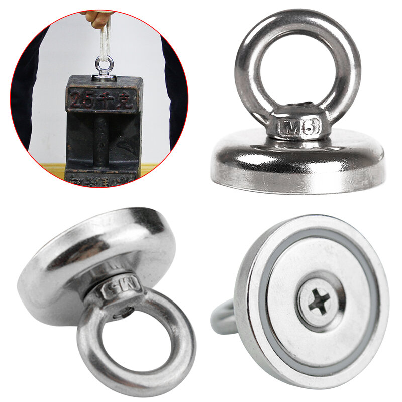 4 Sizes Strong Powerful Round Neodymium Magnet hook salvage magnet sea Fishing equipment Holder Pulling Mounting Pot with ring