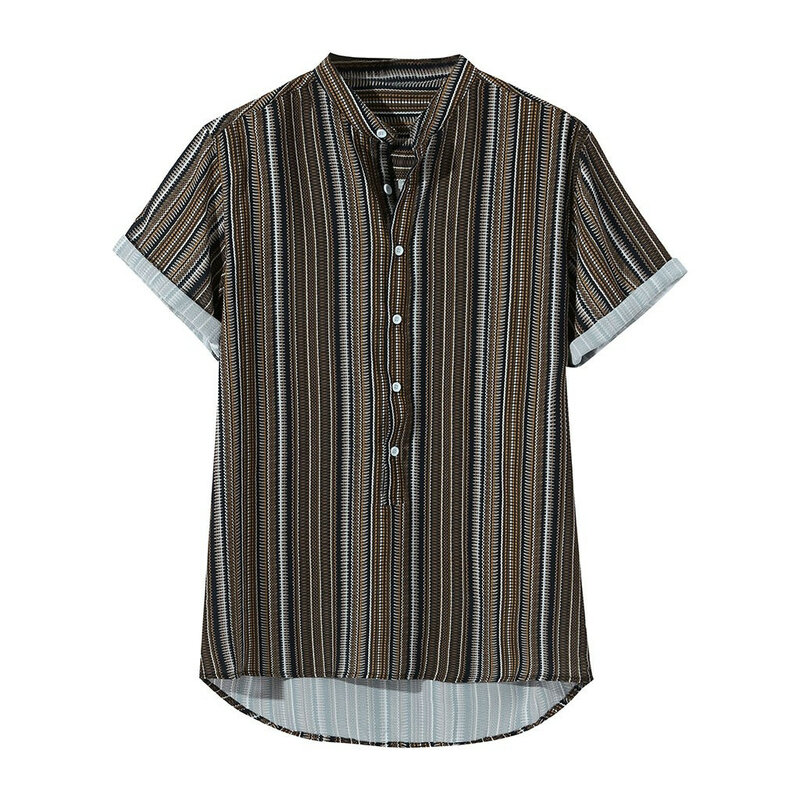 Womail 2019 New Arrivals moda niepowtarzalny styl męskie letnie paski przyciski latać oddychająca koszulka z krótkim rękawem na co dzień Henley koszule