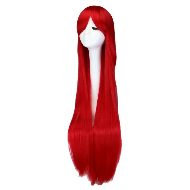 Peluca larga y recta para Cosplay, pelo sintético de 100 Cm, color negro, Morado, rojo, rosa, azul, marrón oscuro