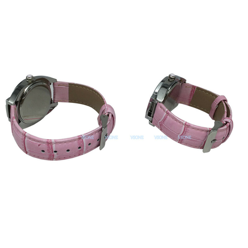 Montre Tactile pour personnes aveugles ou basse Vision, avec bracelet en cuir rose, cadran rose
