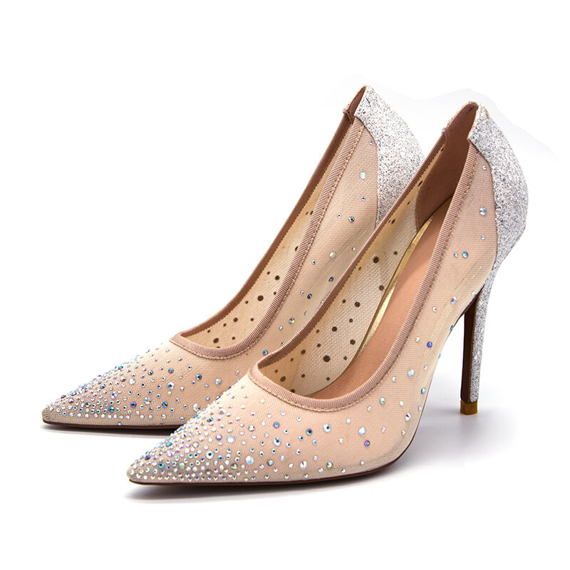 Vangull New silver bling fashion design women's high heel pumps summer see through Party Wedding stiletto shoes 11cm thin heels
