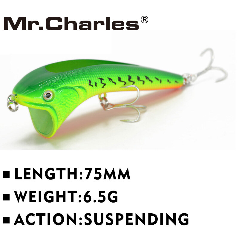 Mr.Charles-señuelo de pesca CN51, 75mm, 6,5g, suspendido, VIB, diferentes colores, Crankbait, Swimbait, cebo duro, aparejos de pesca