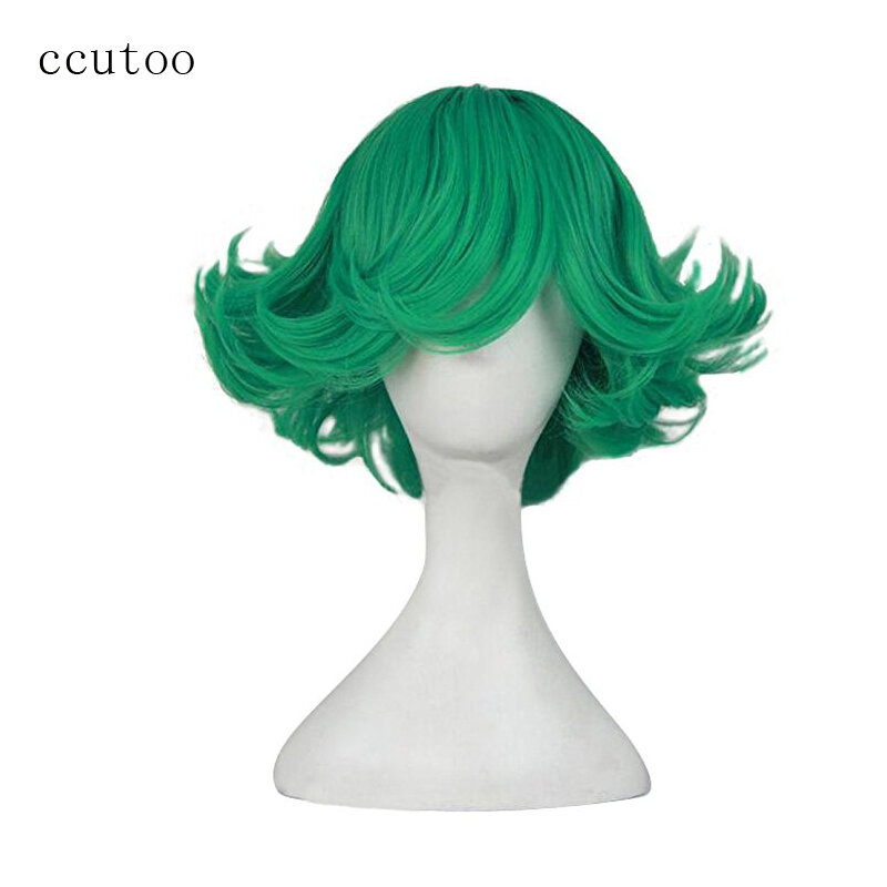 ccutoo One Punch Man Senritsu no Tatsumaki 12" Green Curly Short Styled Synthetic Hair For Female's Party Cosplay Wigs