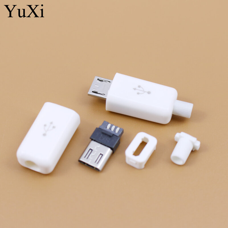 YuXi DIY Micro USB Type B ชาย 5 pin สี่ชิ้นตัวเชื่อมต่อปลั๊ก 4 in 1 สีดำสีขาวอะไหล่