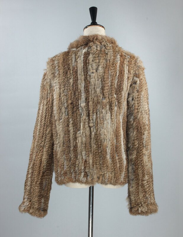 Lady Genuine Knitted Rabbit Fur Jacket Coat Mandarin Collar Autumn Winter Women Fur Outerwear Coats Clothing VF7009