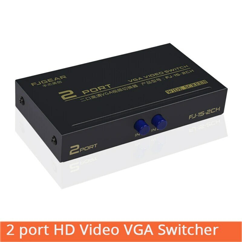 2 Port HD VGA Beralih LCD Monitor KVM Switcher 2 untuk 1 Selector Box 2 Di 1Out VGA Sharer Splitter untuk Komputer FJ-15-2CH