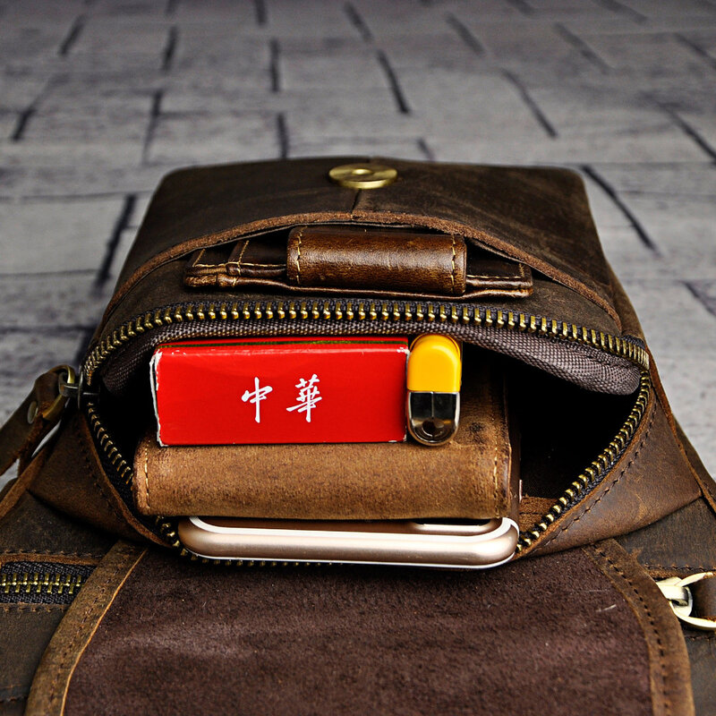 ผู้ชายหนังเครซีฮอร์ส Multi-Function Design แมสเซ็นเจอร์ขนาดเล็กกระเป๋าท่องเที่ยวแฟชั่นเข็มขัดรัดเอว Pack วางกระเป๋าหนังคาดเอวกระเป๋าชาย211-4-d