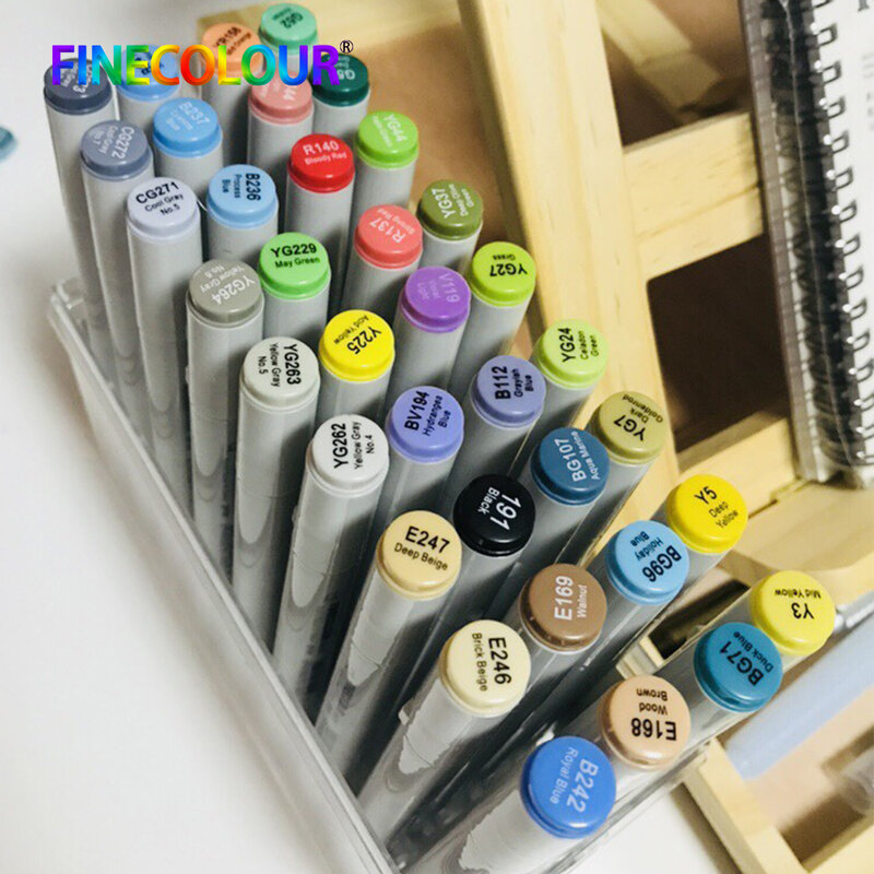 Finecolour-Juego de rotuladores de tinta a base de Alcohol, rotuladores de Manga para bocetos, suministros de arte para dibujo, 24/36 unidades