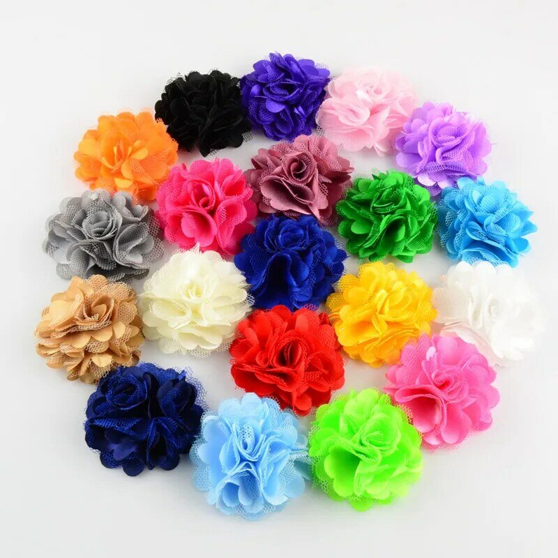 100 unids/lote, Mini flores de malla satinada-tamaño 2 "-a elegir Color