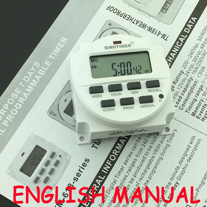 1.6 Inch BIG LCD 220V AC 7 Days Weekly Programmable Timer Switch Time Relay Built-in Rechargeable Battery for Lights Control
