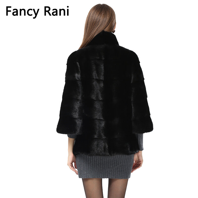 2018 novo russo natural real vison inteiro casaco de pele 3/4 manga feminina casacos de pele de vison gola casacos outwear roupas de pele real