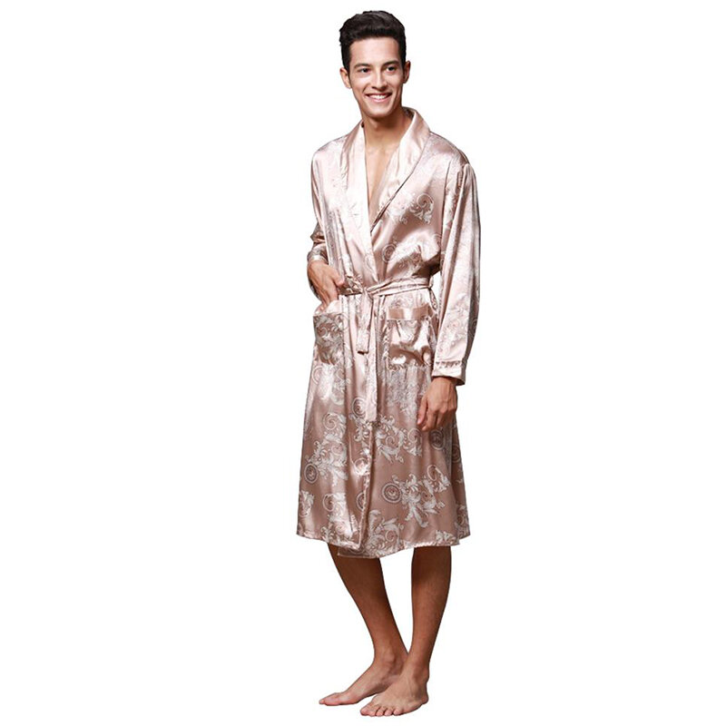 Мужской Атласный халат Tony & Candice, купальный халат с длинным рукавом и принтом дракона, домашняя одежда для сна