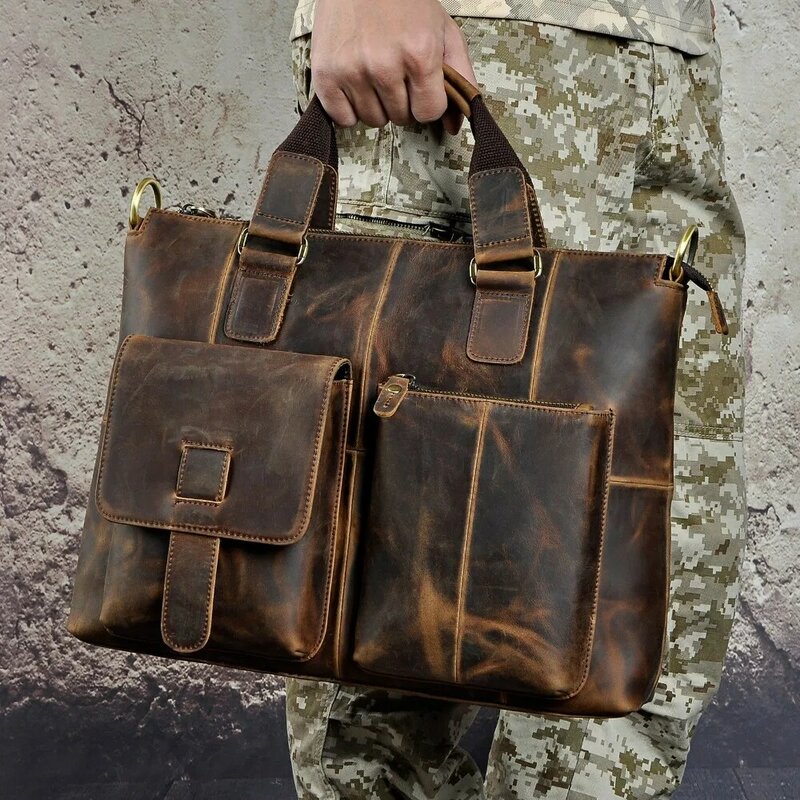 Мужской кожаный чехол в античном ретро-стиле, деловой чехол для ноутбука 15,6 дюйма, чехол атташе, портфель, сумка на одно плечо, сумка-мессенджер B260