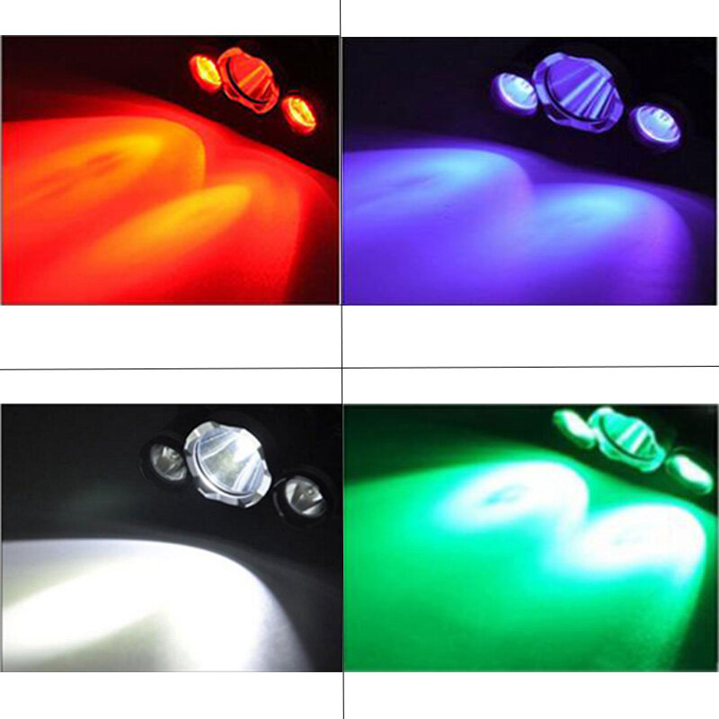 Xml t6 + 2x xpe led farol 3 led 4 modo cabeça tocha lanterna branco/vermelho/verde/roxo luz pesca caça lâmpada