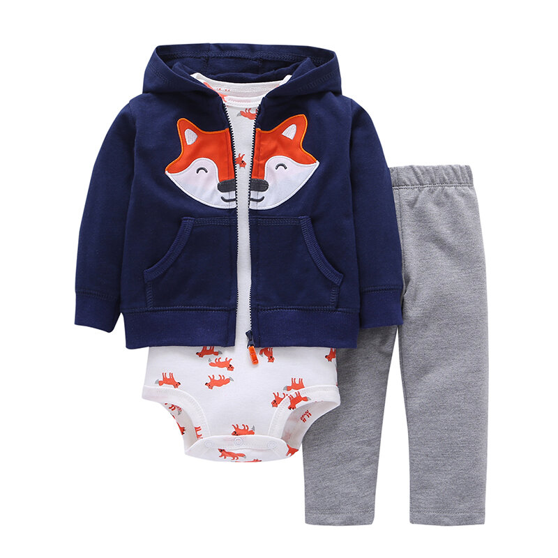 2019 primavera outono roupa do bebê manga longa com capuz casaco + bodysuit calças infantil menino menina roupas conjunto recém nascido terno casual