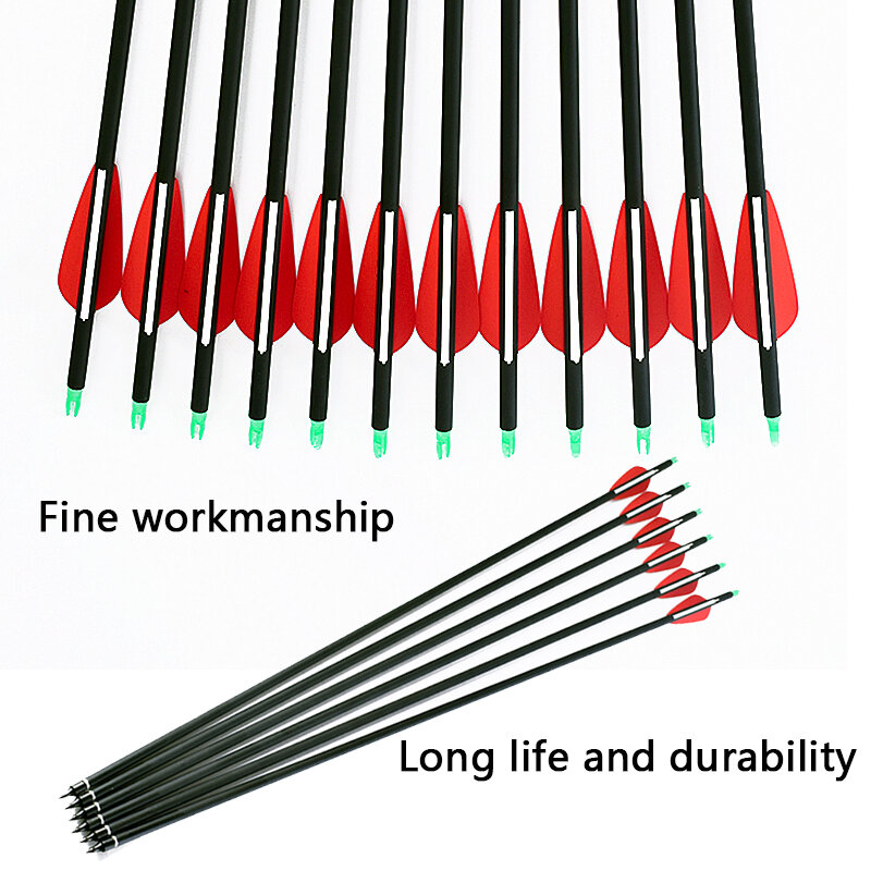 12PCS High Quality Carbon Arrow 30 Inch Spine 400 Red and White Feathers for Composite Bow Hunting Shooting Outdoor Sports