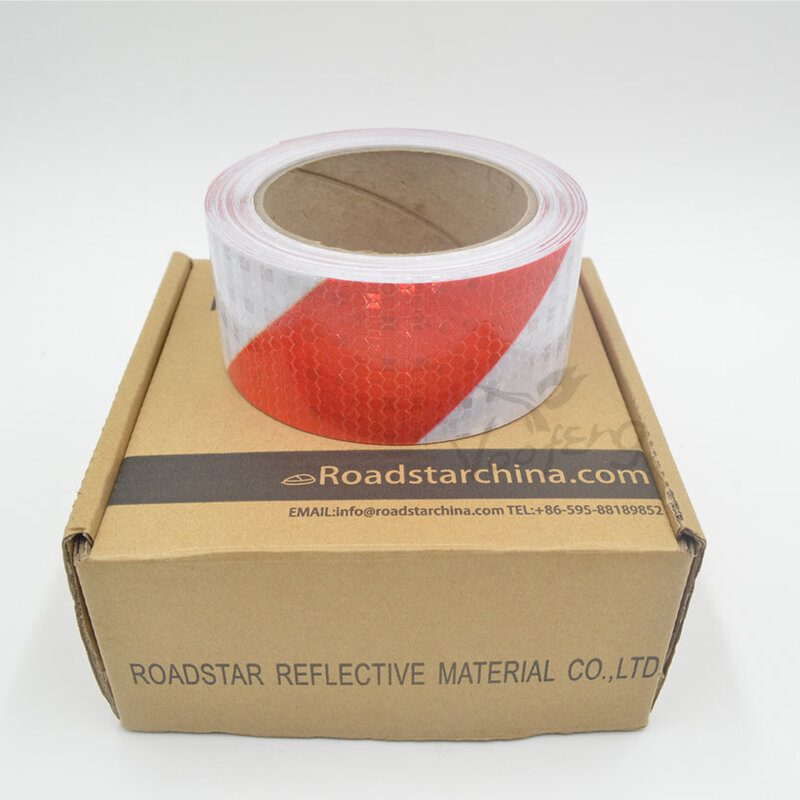 Roadstar 5cmx3m Shining Reflective Sticker Self-Adhesive Warning Tape with Red White Color Twill Printing for Car