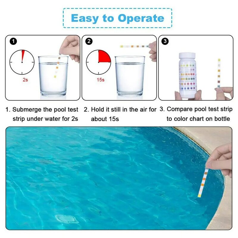 Papel de prueba de PH de piscina 6 en 1, valor de PH de cloro Residual, dureza alcalina, probador de PH, accesorios para limpiador de piscinas