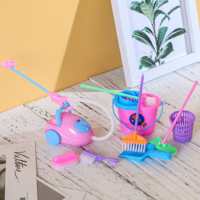 9Pcs/Set Classic Childhood Fun Novel Play House Toy Cleaning Kit Pretend Play Toys For Kids Popular Housekeeping Toys