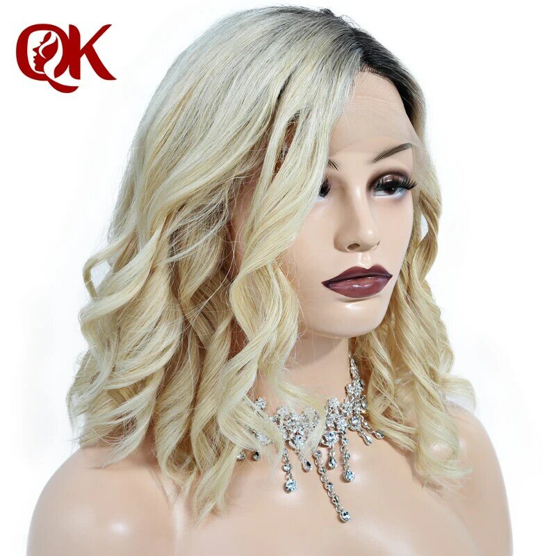 QueenKing hair Lace Front Wig 180% Platinum Blonde 1B 613 Bob Wig loose wave Free Part Preplucked Brazilian Human Remy Hair