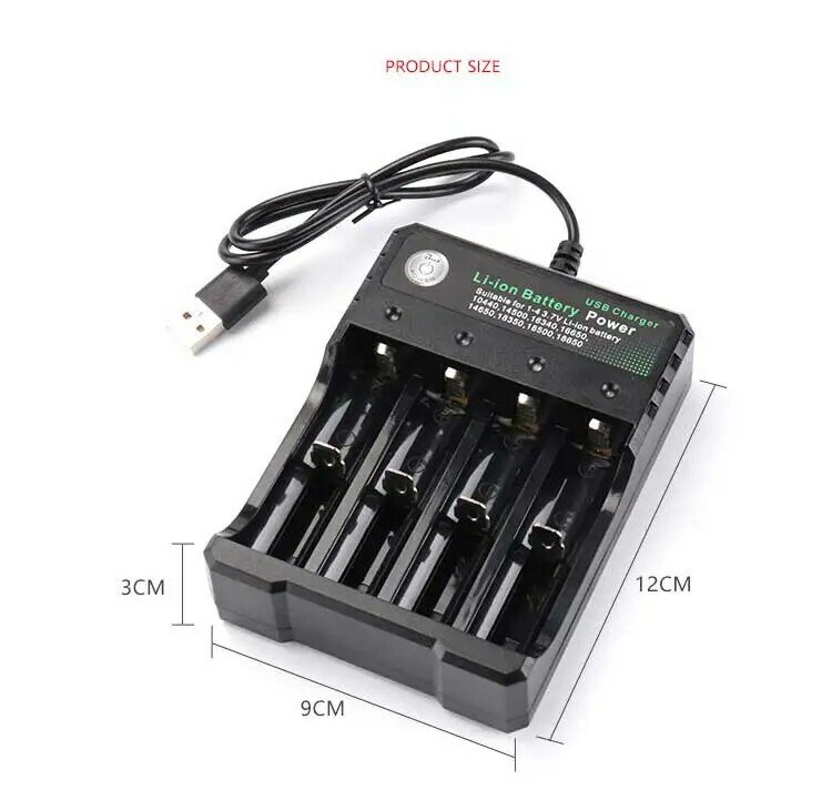Зарядное устройство для батарей, черное, на 4 батареи, 110/220 В переменного тока, с USB, для батарей 18650, литиевых, 3,7 В