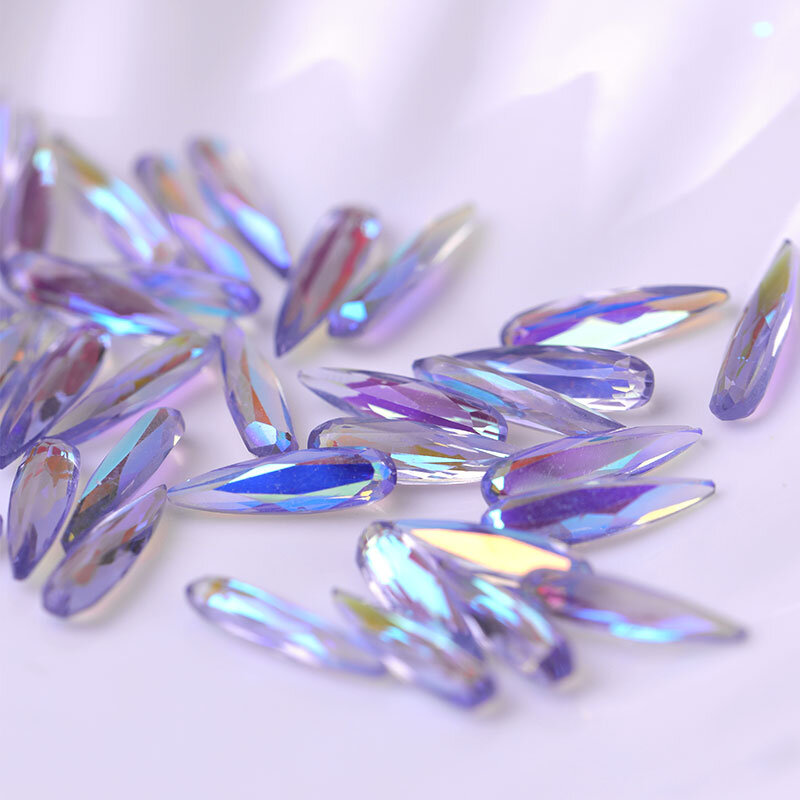 Diamantes de imitación de Cristal AB para uñas, 10 unidades, abalorios largos en forma de gota de agua, piedras 3D, adornos para manicura