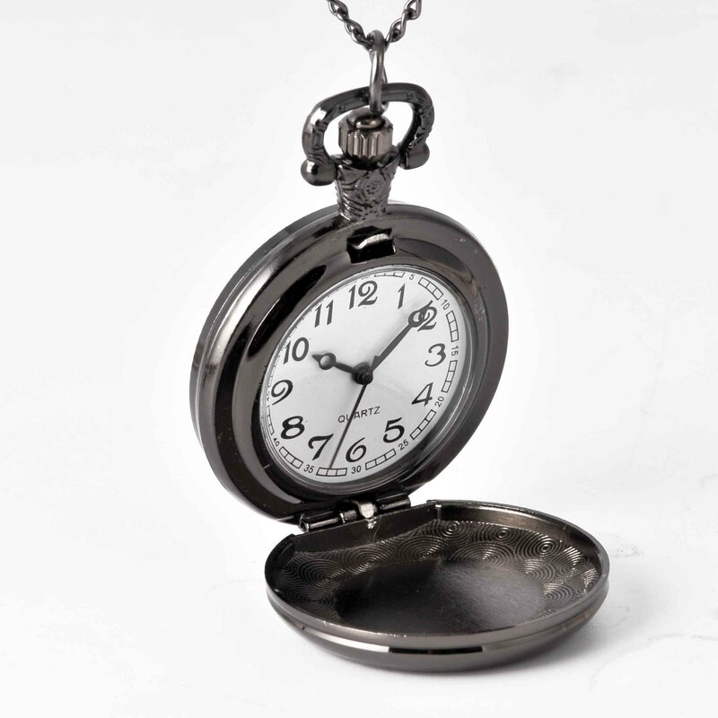 Reloj de bolsillo creativo clásico negro, reloj de bolsillo acanalado negro, regalos creativos para hombres y mujeres