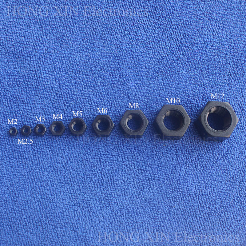 1Pcs  M2 M2.5 M3 M4 M5 M6 M8 M10 M12 Black Nylon Hex Nut Hexagon Plastic Nuts ROHS Hexagonal Nuts for DIY model Make