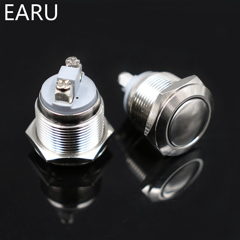 16mm Metal Push Button Switch NO Momentary Reset Self-reset Brass Nickel Plated Screw Car Engine PC Power Round Flat High Head