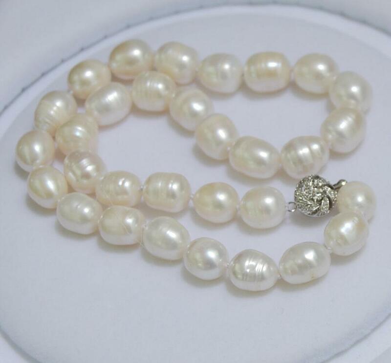 Genuine 11-13MM Natural Rice White akoya cultured pearl necklace 18"