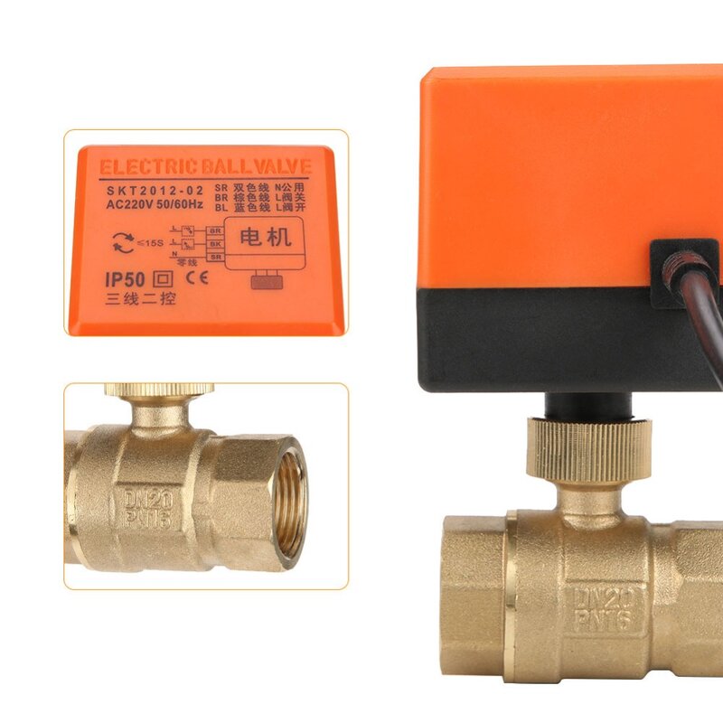 DN15/DN20/DN25 Electric Motorized Thread Ball Valve Brass AC 220V 2 Way 3-Wire 1.6Mpa with Actuator For water, gas, oil