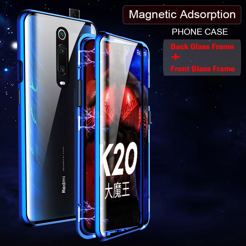 Magnetyczne metalowa obudowa dla redmi k20 pro uwaga 7 etui na Xiaomi mi 9 SE CC9 6X A2 przedniego obudowy z powrotem hartowane szkło pełne etui