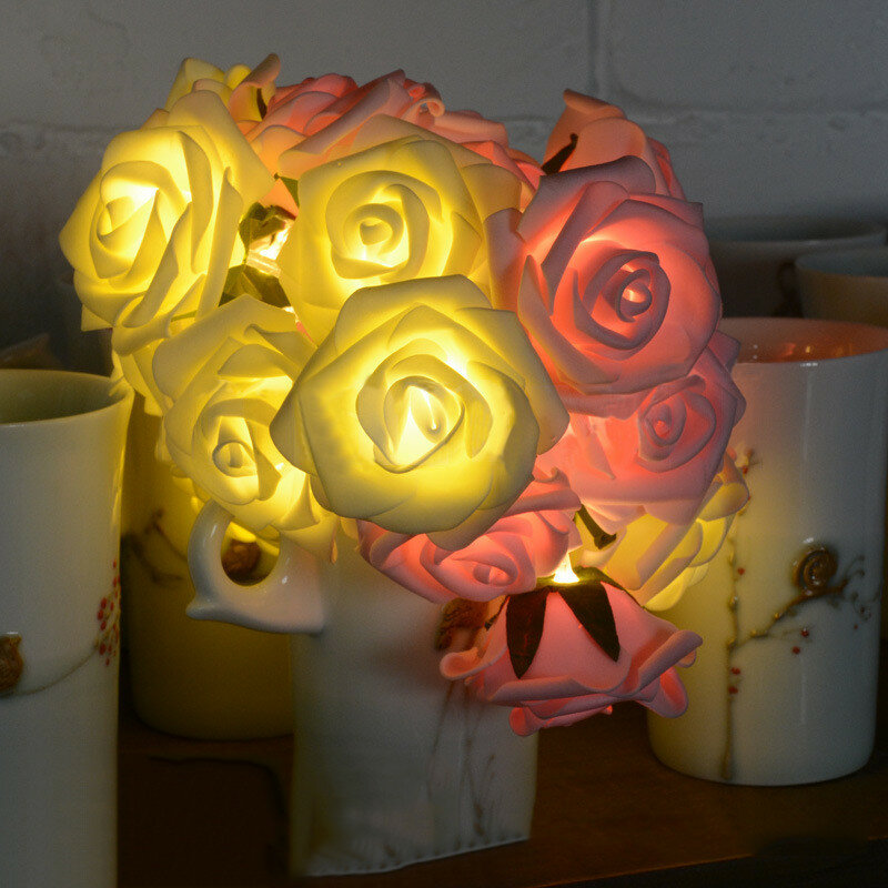 Guirnalda de luces Led con diseño de flores rosas para decoración del hogar, luces de Navidad y Año Nuevo para boda, 2,2 M, funciona con batería, 20Led
