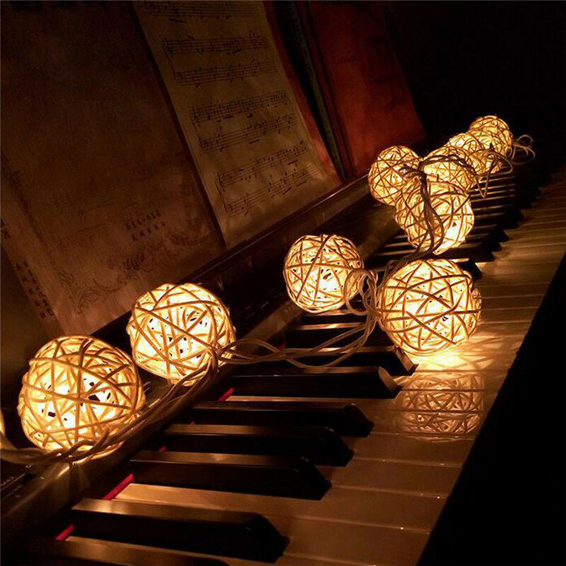 2M Rattan Ball LED String Light Warm White Fairy Light Holiday Light For Party Wedding Decoration Christmas Lights Garland