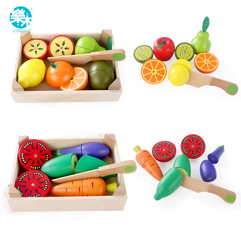 Wooden Kitchen Toys Cutting Fruit Vegetable Play miniature Food Kids Wooden baby early education food toys