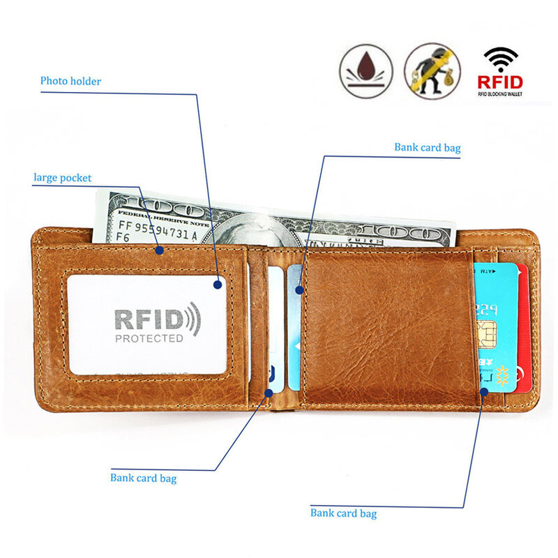 Porte-carte de crédit en cuir véritable support de carte Rfid portefeuille Vintage en cuir de vache antivol Rfid bloquant le porte-monnaie