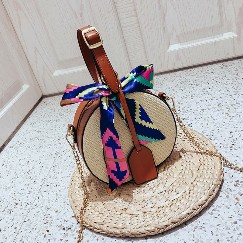 Letnie torby słomiane dla kobiet 2019 wstążki splot torba na ramię crossbody dziewczyny moda łańcuchy pasek Zipper torebki bolso mujer