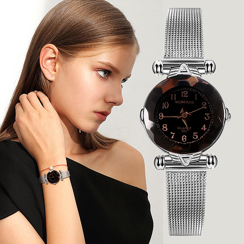 Top Marke Frauen Luxus Geometrische Oberfläche Uhr Mode Stahl Mesh frauen Uhren Casual Damen Uhr Frauen Uhr Montre Femme