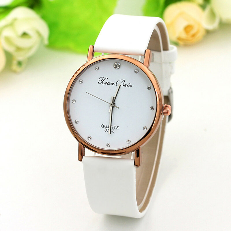 Zegarki na rękę modny diament dla kobiet skórzany pasek okrągły kwarcowy zegarek tarczowy Bk kobiety Watche zegarek kwarcowy Reloj