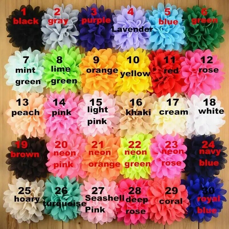 100 stks/partij, 3.9 "Chiffon Bloemen-DIY Grote Chiffon Bladerdeeg Bloemen-U pick kleuren