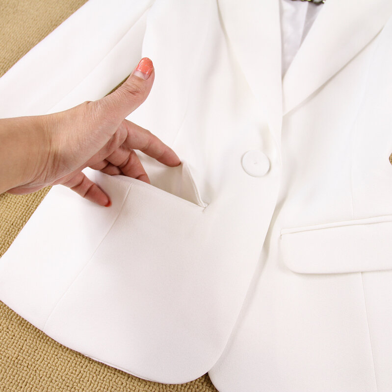 بدلة مكتب احترافية للنساء ، ملابس رسمية بيضاء مع بنطلون ، زي موحد أسود من قطعتين