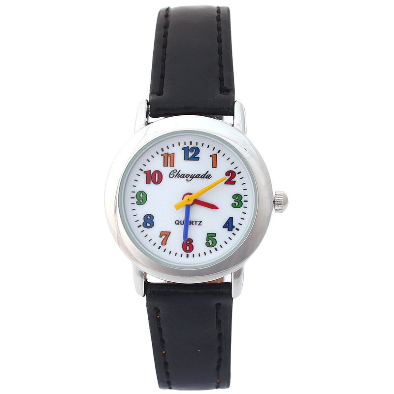 Reloj de cuero de cuarzo para niñas, pulsera colorida U80, de alta calidad, color negro