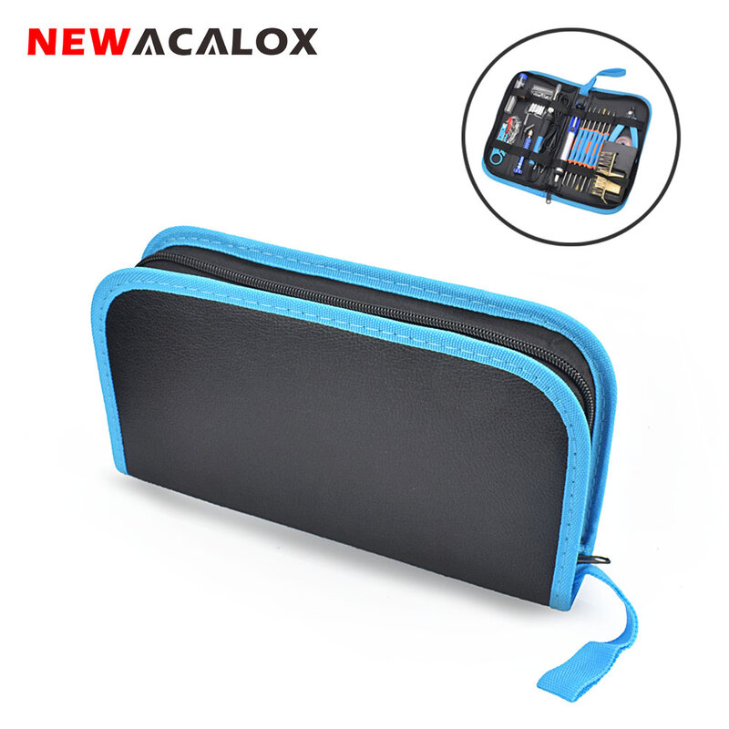 NEWACALOX Upgraded Tools Bag Soldering Iron Pouch Hardware Repair Toolbag Portable PU Leather Tool Bag for Electrician