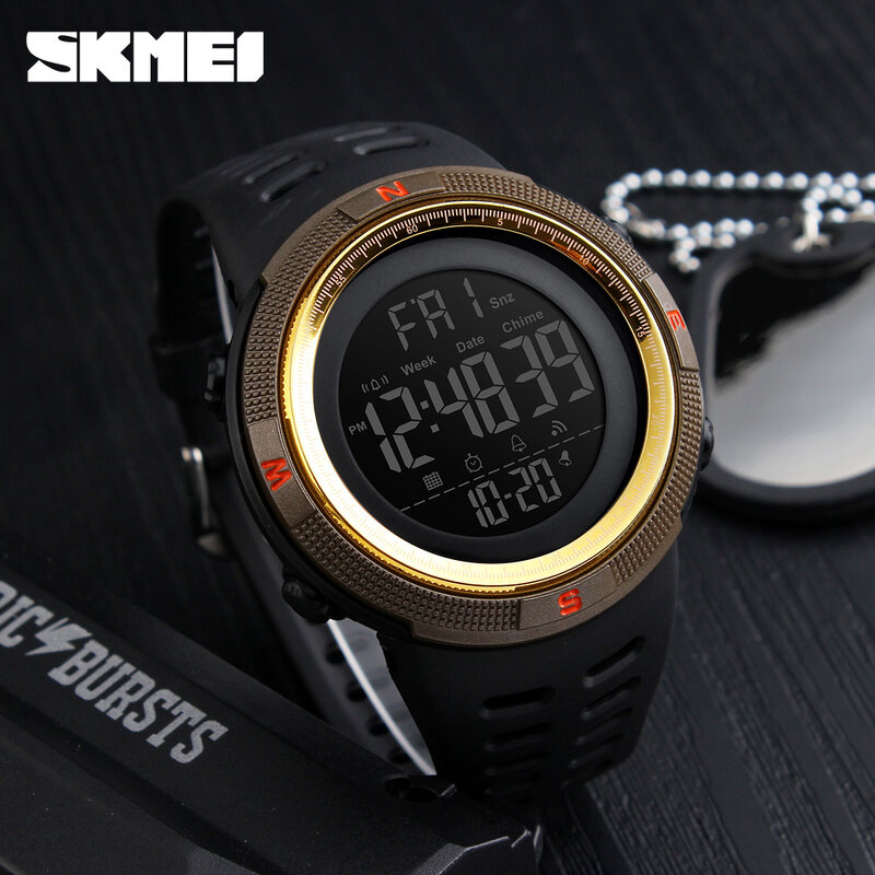 Часы наручные SKMEI мужские с хронометром, Брендовые спортивные Водонепроницаемые светодиодные цифровые в стиле милитари, с обратным отсчётом